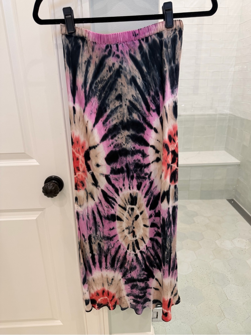 Tie-Dye Maxi Skirt in Pink, Black & Cream